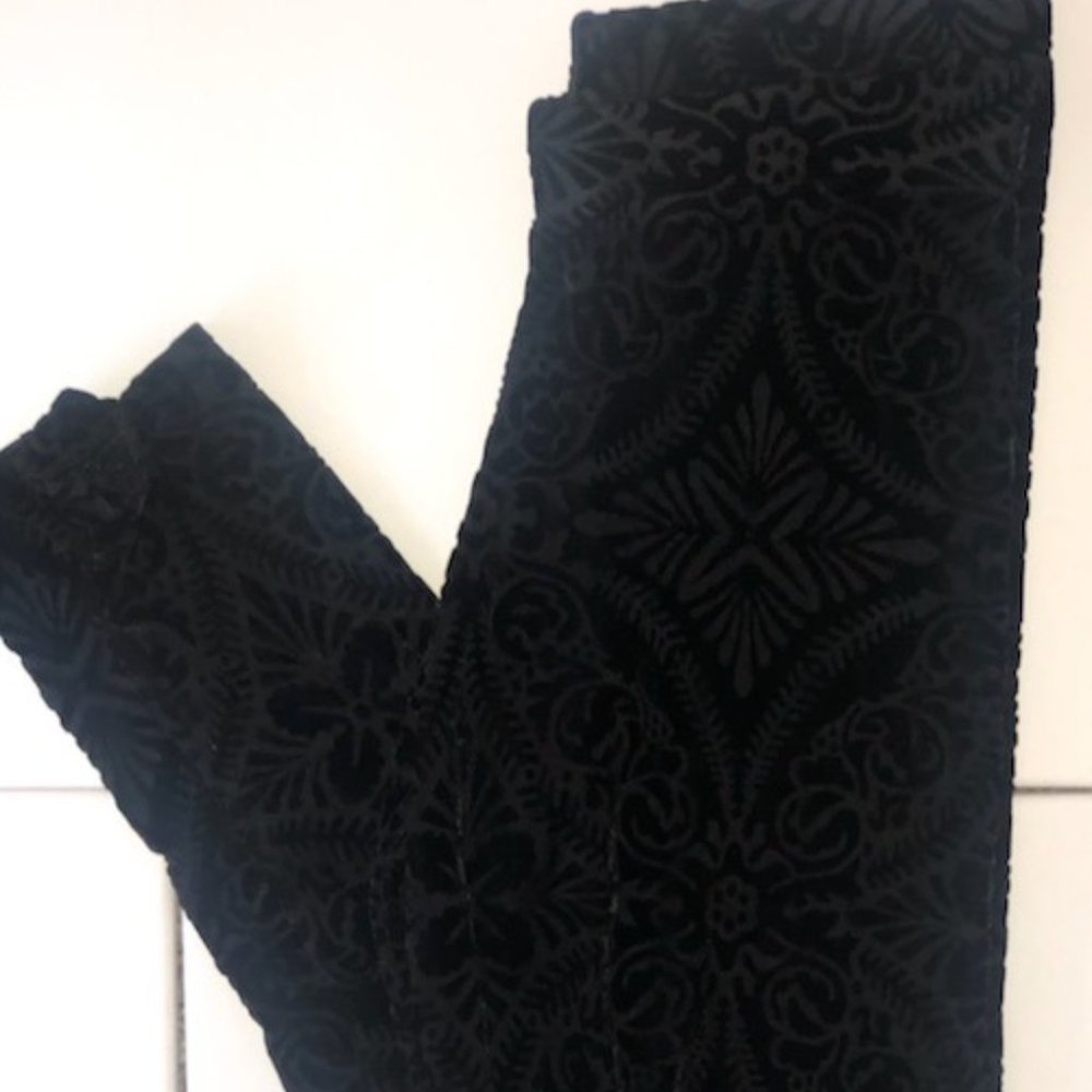 XS BlackMilk Black Burned Velvet Leggings LIMITED